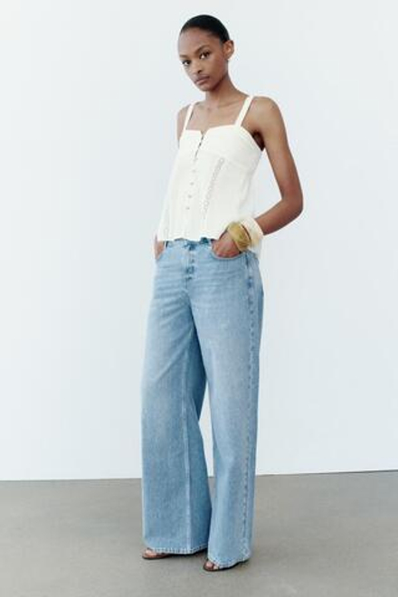 ZARA ТОП C БРЕТЕЛЯМИ И СБОРКАМИ, ЖЕЛТОВАТО-БЕЛЫЙ