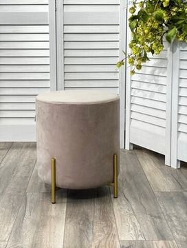 Пуф для гостиной ШАРЛЬ круглый Mr27 бежевый, велюр/золото