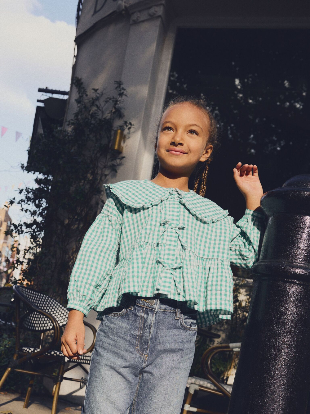 Блуза с воротником для девочки Next E76-883, Зеленый