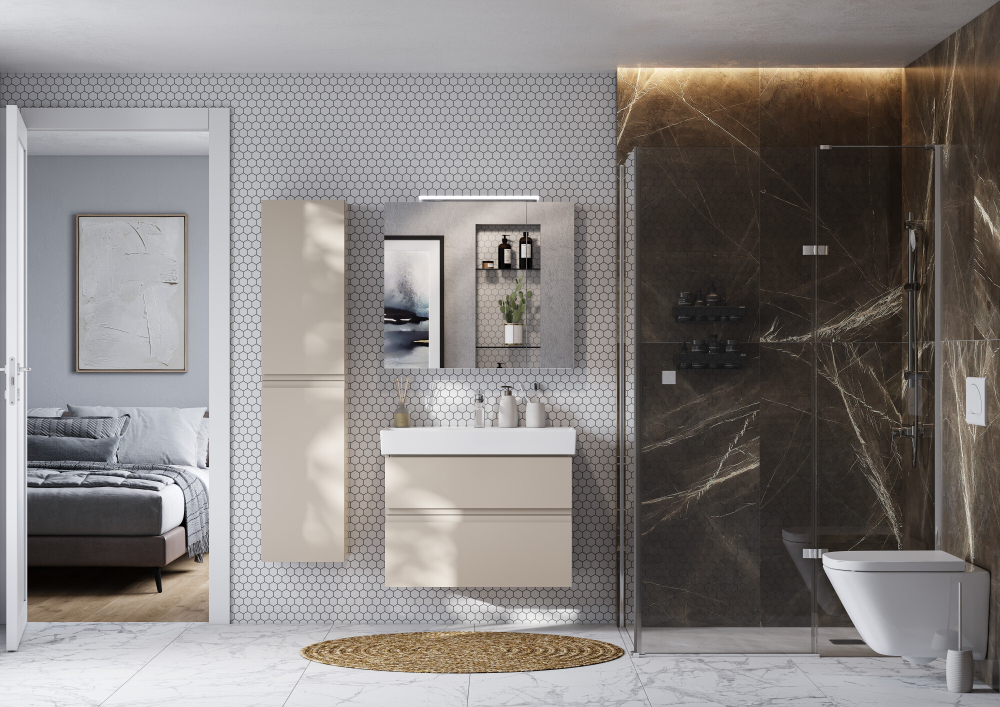 Комплект OLETA  A857640515 модуль для раковины 800 мм, 760х374х548 мм, с 2 ящиками, капучино + JIKA раковина 800х390 8.1242.8.000.104.1