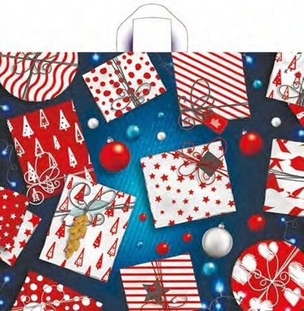 Новогодние пакеты "Яркие подарки" 60х50+11см 70мкм (25/250шт)