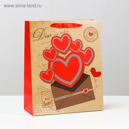 Пакет подарочный ламинированный Сердца 26 x 32 x 12 см