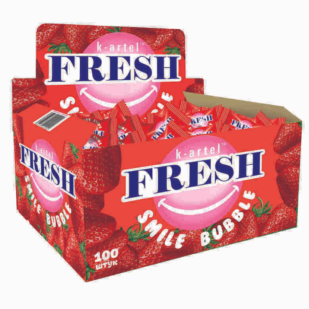 Резинка жеват дражир "FRESH SMILE Bubble" со вкусом клубники 100шт*20 блоков.