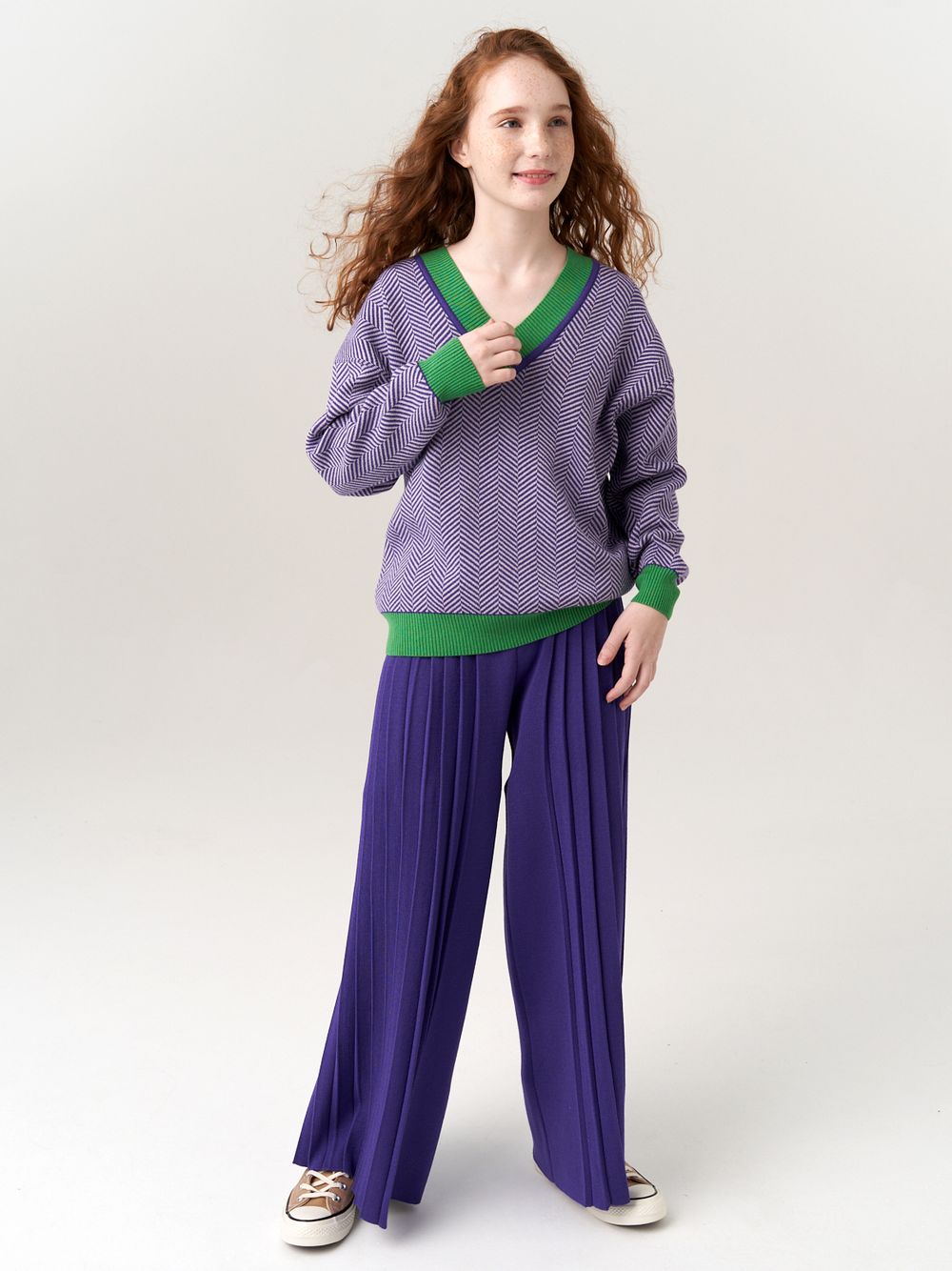 Джемпер для девочки AT954 сиренево-зеленый