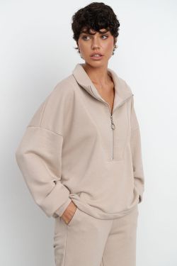 Олимпийка на молнии из премиум футера серо-бежевого цвета