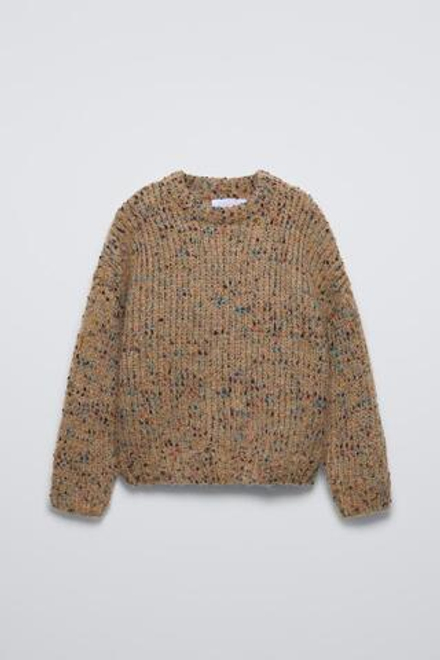 ZARA СВИТЕР ИЗ ДВУХЦВЕТНОЙ ПРЯЖИ, СВЕТЛО-КОРИЧНЕВЫЙ