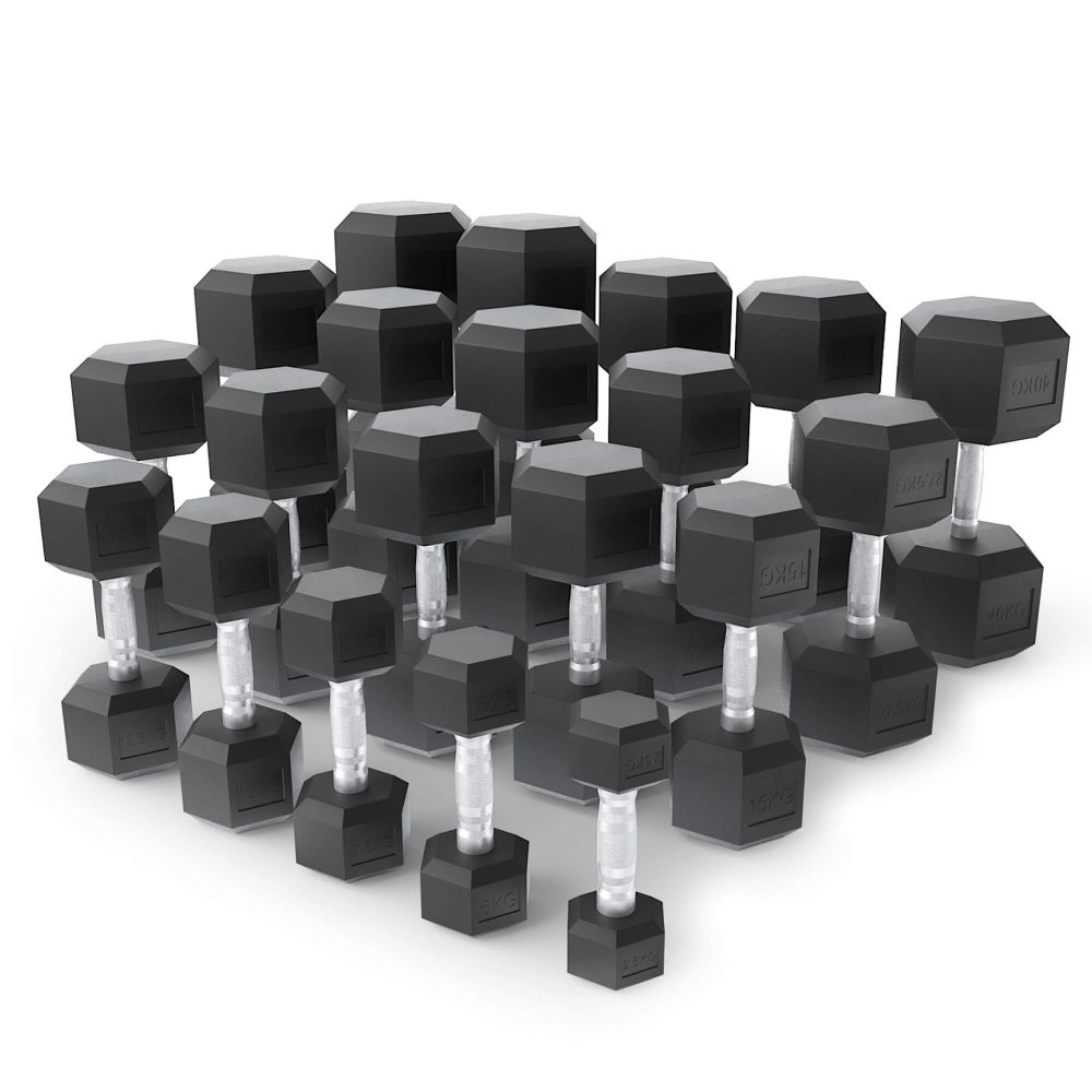 Ряд гантелей гексагональных UNIX Fit обрезиненные от 2,5 до 50 кг