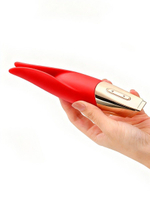 Красный мини-вибратор с раздвоенным кончиком - 12,3 см. (Цвет: красный)