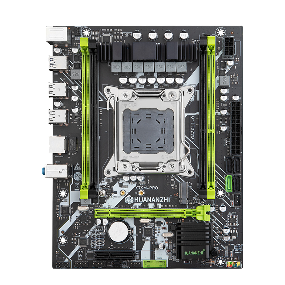 Материнская плата с процессором и памятью HUANANZHI X79M PRO, Socket2011, Xeon E5-2650v2, 64Гб (4х16Гб), mATX, Retail, 4xDDR3, PCIe3.0, 1xM.2, GLAN, 2xPS/2, 6xUSB2, 4xUSB3 (HNZ-X79-PRO-2650V2-64G)