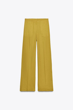 ZARA ПРЯМЫЕ БРЮКИ ИЗ ЛЬНА, ГОРЧИЧНЫЙ