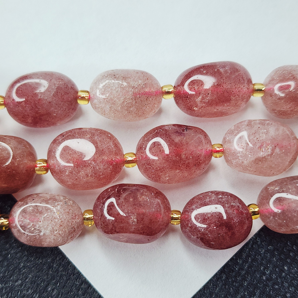 Клубничный кварц, кварц с гематитом, крупная галтовка, 12-15 мм, камни овалы, штучно