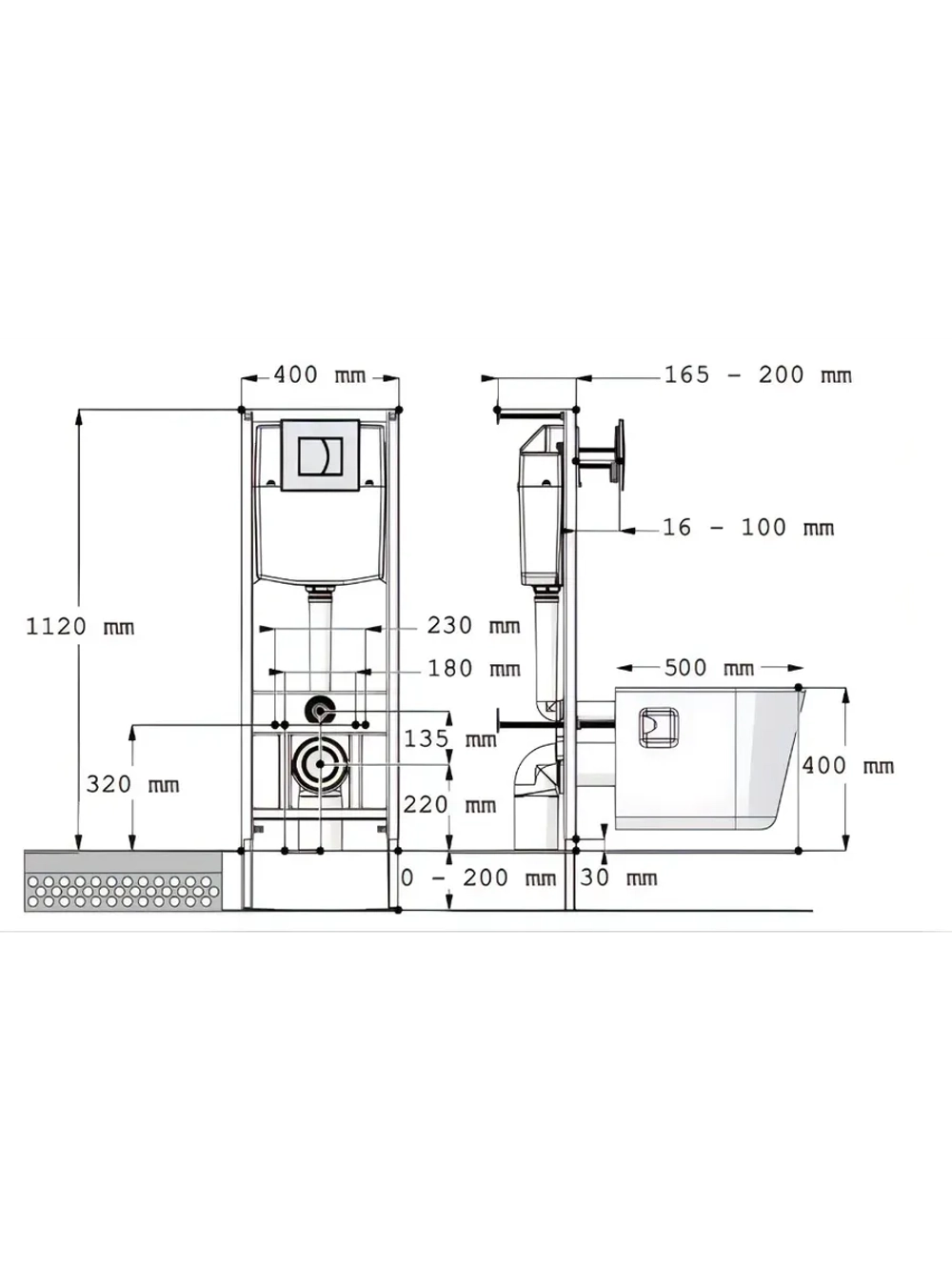 Инсталляция с подвесным унитазом TOR черная кнопка