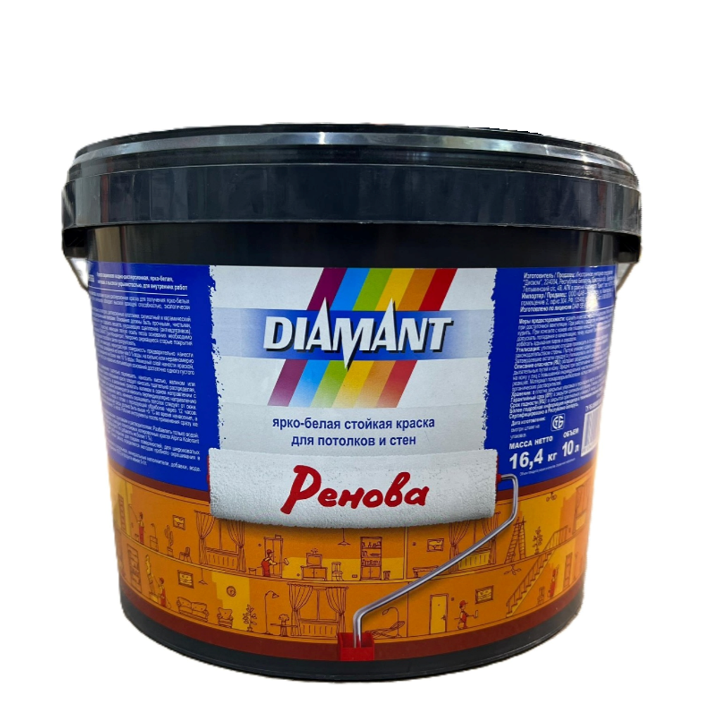 КРАСКА АКРИЛОВАЯ В/Д БЕЛАЯ DIAMANT РЕНОВА 10Л / 16,4КГ
