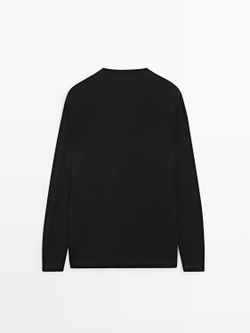 Massimo Dutti Хлопковая футболка с длинными рукавами, черный