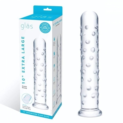 Прозрачный стеклянный фаллос с массажным рельефом 10 Extra Large Glass Dildo - 25,5 см. (Цвет: прозрачный)