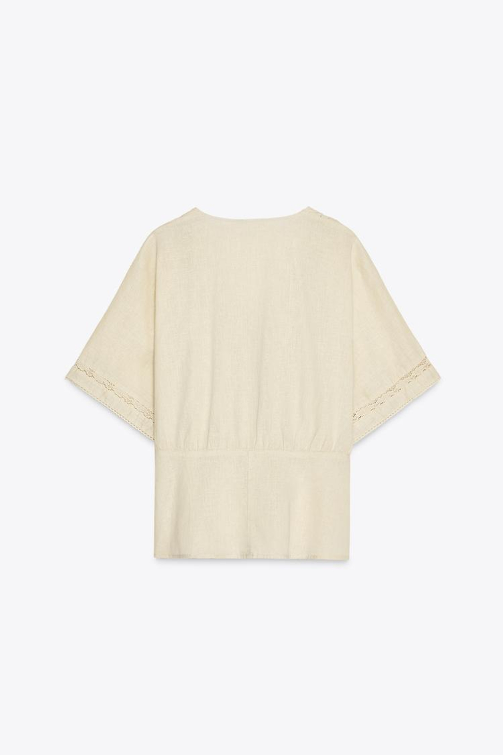 ZARA ТОП ИЗ СМЕСОВОГО ЛЬНА С КРУЖЕВОМ, ПЕСОЧНЫЙ