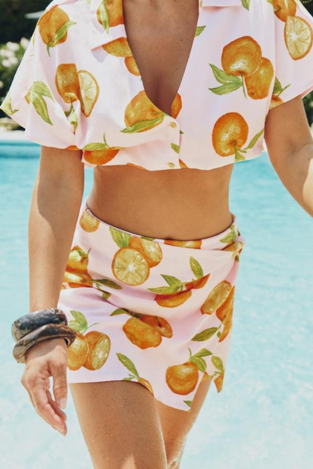 ZARA ЮБКА НА ЗАПÁХ С ПРИНТОМ И ЛЬНОМ, РОЗОВЫЙ