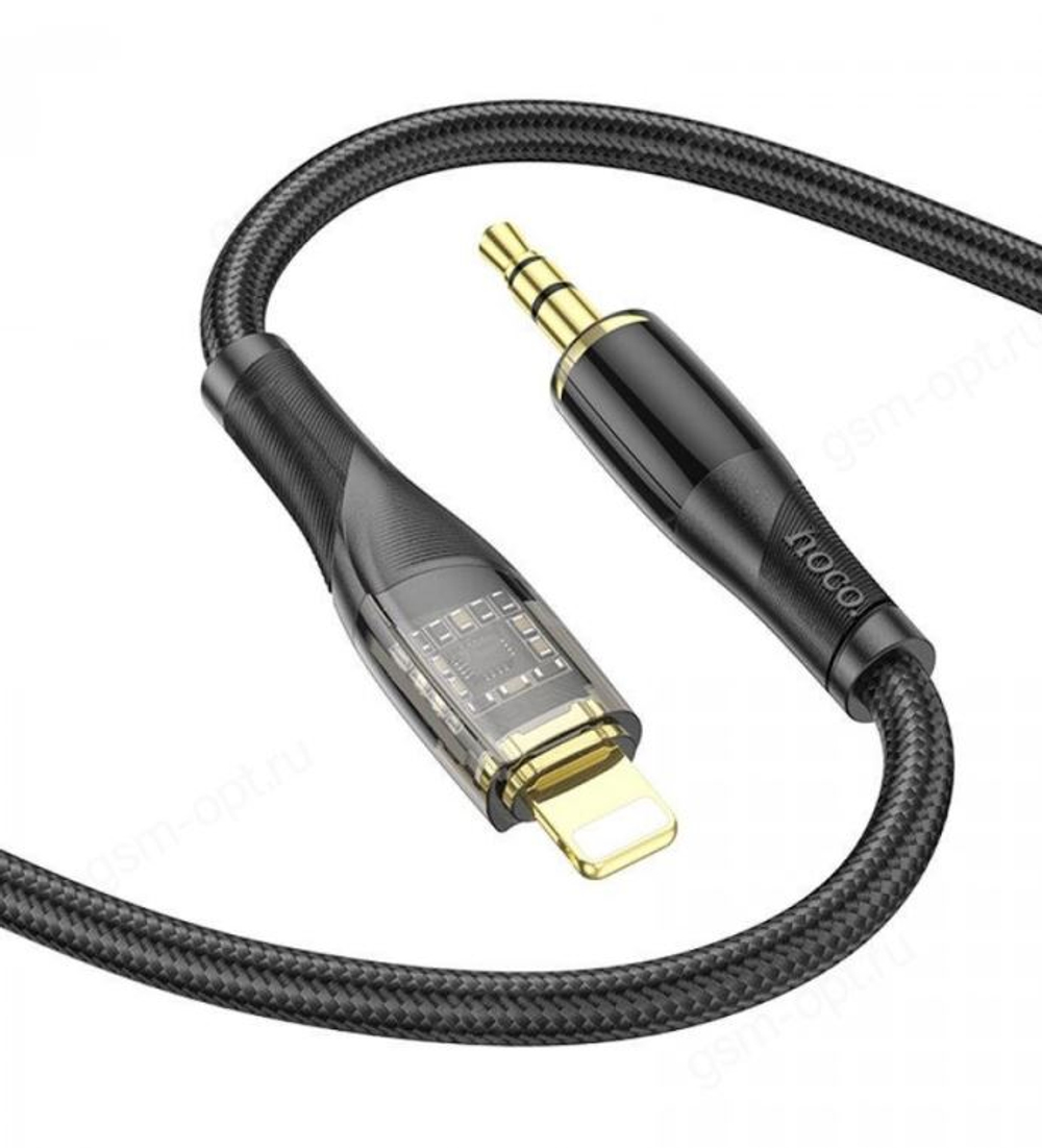 Шнур AUX (аудиокабель)-адаптер Айфон lighting 3,5А, 1,0м черный "Hoco" UPA25