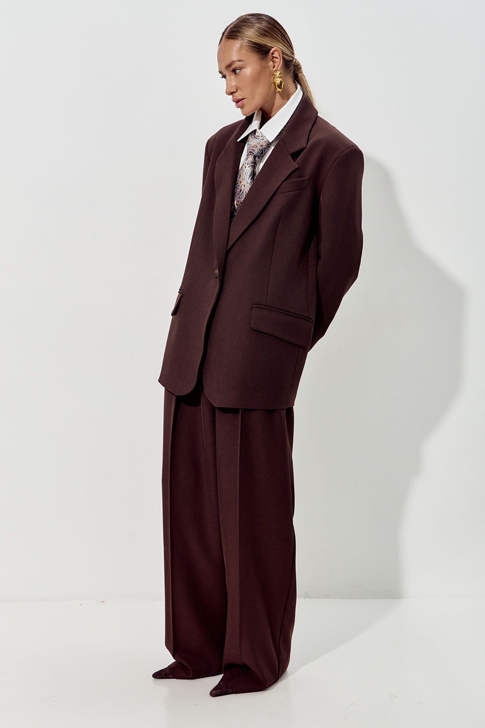 Пиджак свободный костюмный шоколадного цвета