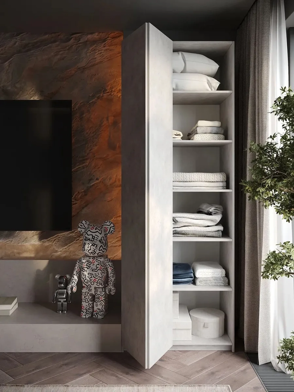 Шкаф Распашной Серый 81х220x52,5 SOHO Push to Move, полки