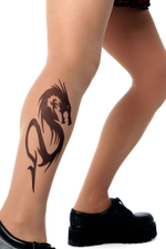 Колготки +size с принтом в виде дракона на правой ножке (Размер: XL-XXL-XXXL) (Цвет: бежевый)