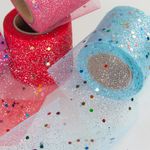 Лента (5,5 см*13,72 м) Фатин с блестками и пайетками, Аквамарин, 1 шт.