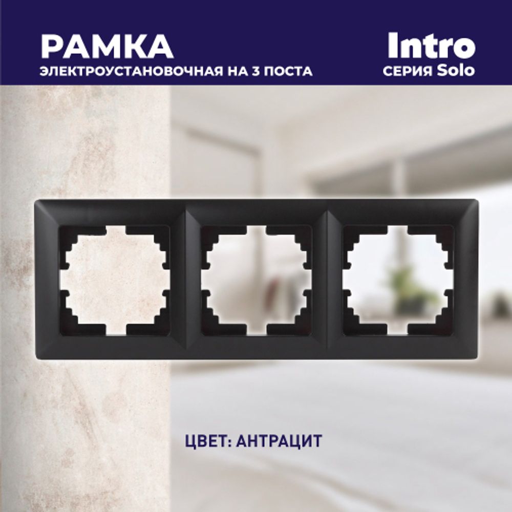 Рамка для розеток и выключателей Intro Solo 4-503-05 на 3 поста, СУ, Solo, антрацит