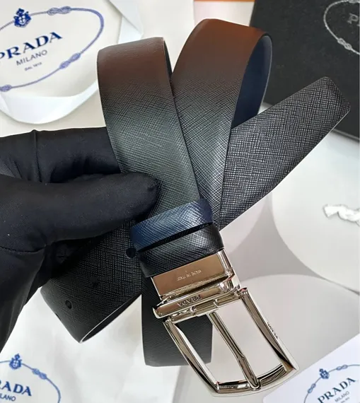 Двухсторонний ремень Prada чёрный/синий