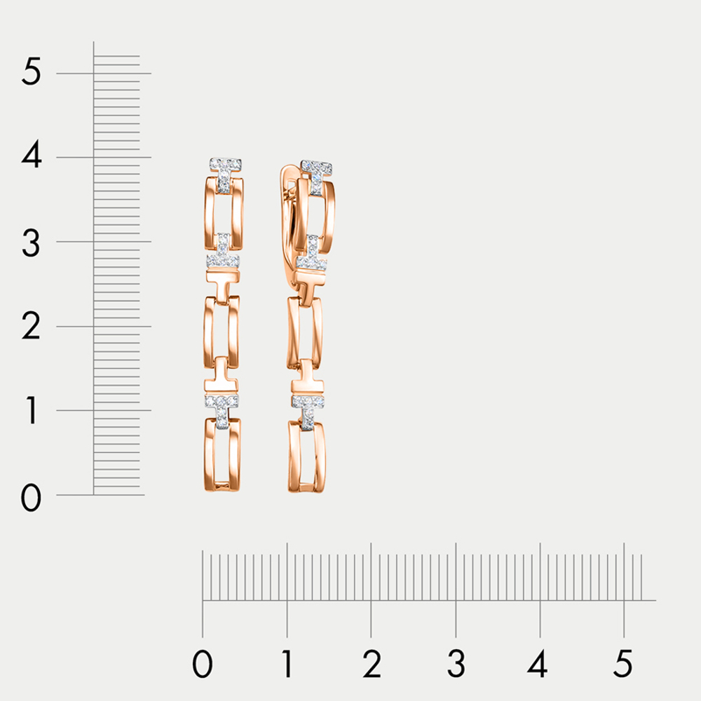 Длинные серьги для женщин из розового и белого золота 585 пробы с фианитами (арт. 1205166)