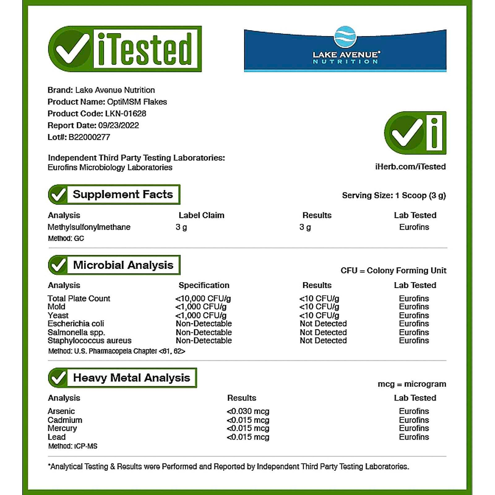 Lake Avenue Nutrition, OptiMSM® в хлопьях, 198,5 г (7 унций)