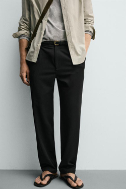 ZARA БРЮКИ STRAIGHT FIT КОМФОРТ, ЧЕРНЫЙ