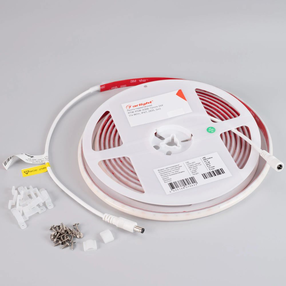 Светодиодная лента герметичная RTW-PSW-A308-12mm 24V Warm3000 (14 W/m, IP67, 2835, 5m) (Arlight, 5 лет) 045295