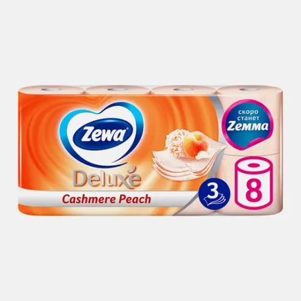 Туалетная бумага Zewa Deluxe Персик 3 слоя 8 рулонов в ассортименте