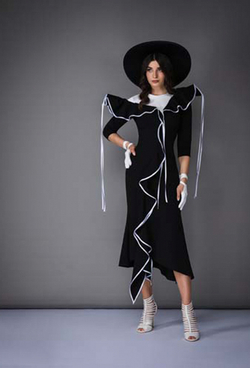 Платье чёрное с воланами и ассиметричной кокеткой 01-01-21SS