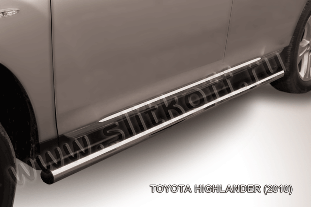 Пороги из нержавейки Toyota Highlander (2010-2013) d57 труба (черный цвет)
