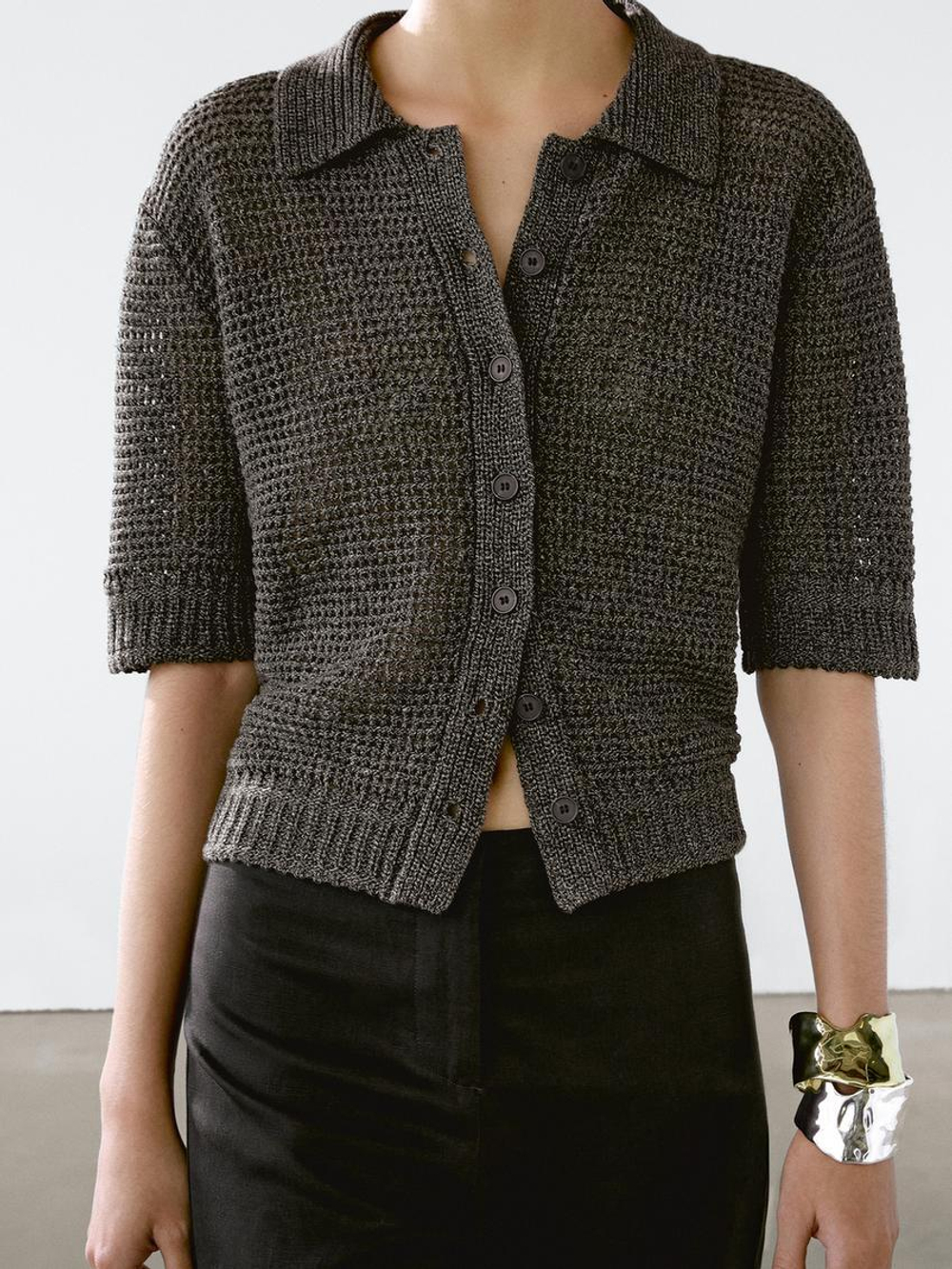 Massimo Dutti Кардиган с короткими рукавами, коричневый