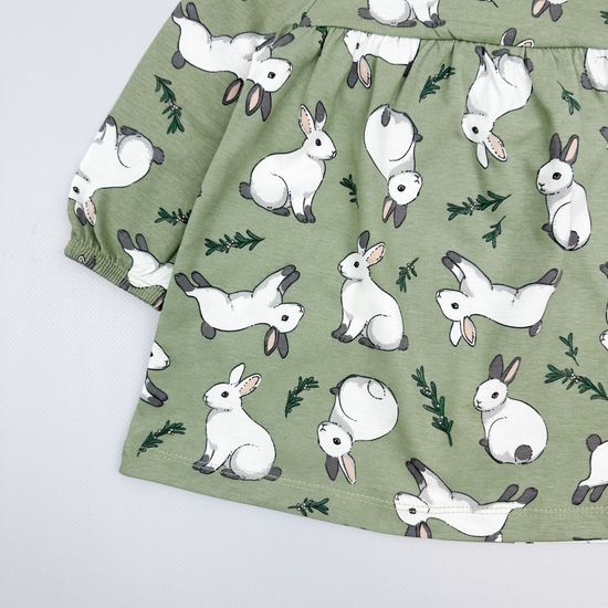 Платье хлопковое "Нежные зайчики" оливковый хаки