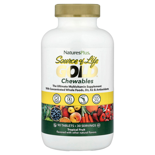 NaturesPlus, Source of Life Gold®, жевательные таблетки, со вкусом тропических фруктов, 90 таблеток