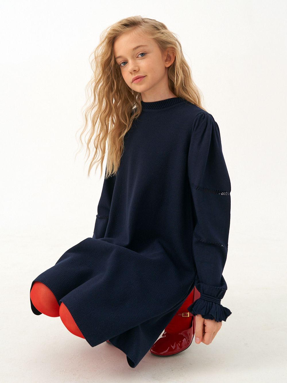 Платье для девочки с длинным рукавом AT1039 синий