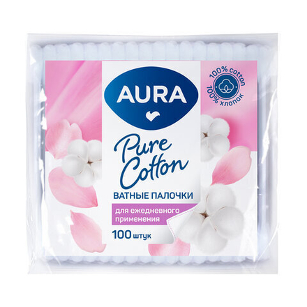Ватные палочки КОМПЛЕКТ 100 шт., AURA, пакет, 20773, 13140