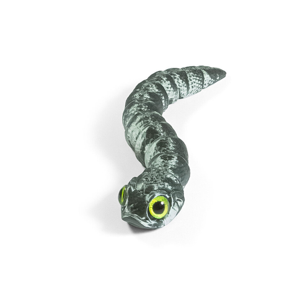 Гибкая игрушка-антистресс, змея с глазами, 3D печать, 13 см., болотный цвет
