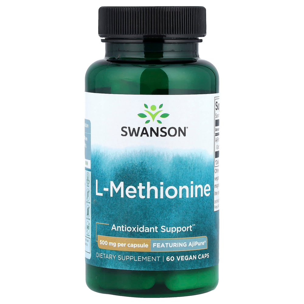 Swanson, L-метионин, с AjiPure®, 500 мг, 60 веганских капсул