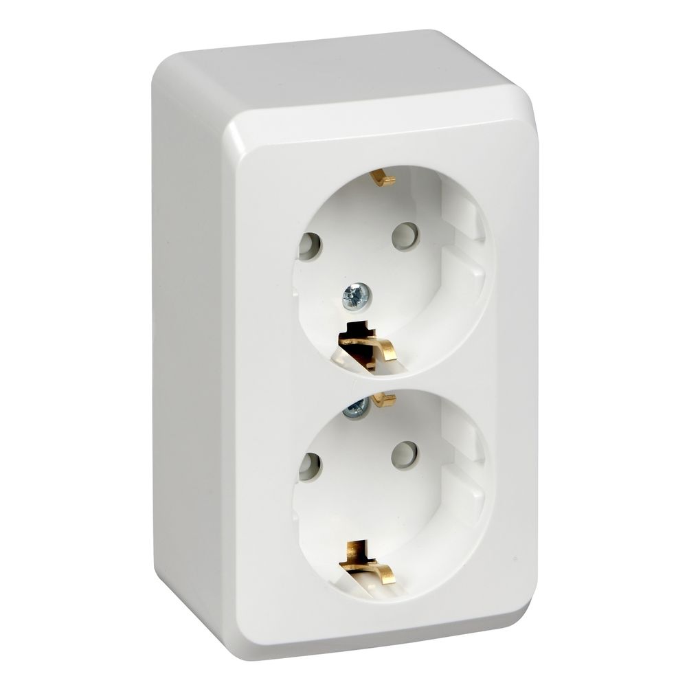 Schneider Electric ЭТЮД Белый Розетка 2-местная открытая установка с заземляющими контактами со шторками PA16-008B