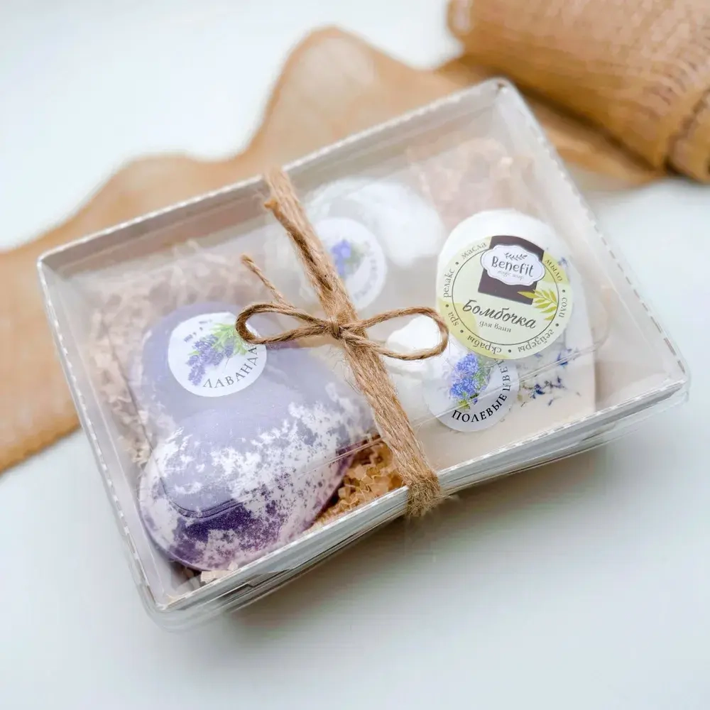 Набор бомбочек "Сердце полевые цветы XL, сердце лаванда XL + мыло полевые цветы"