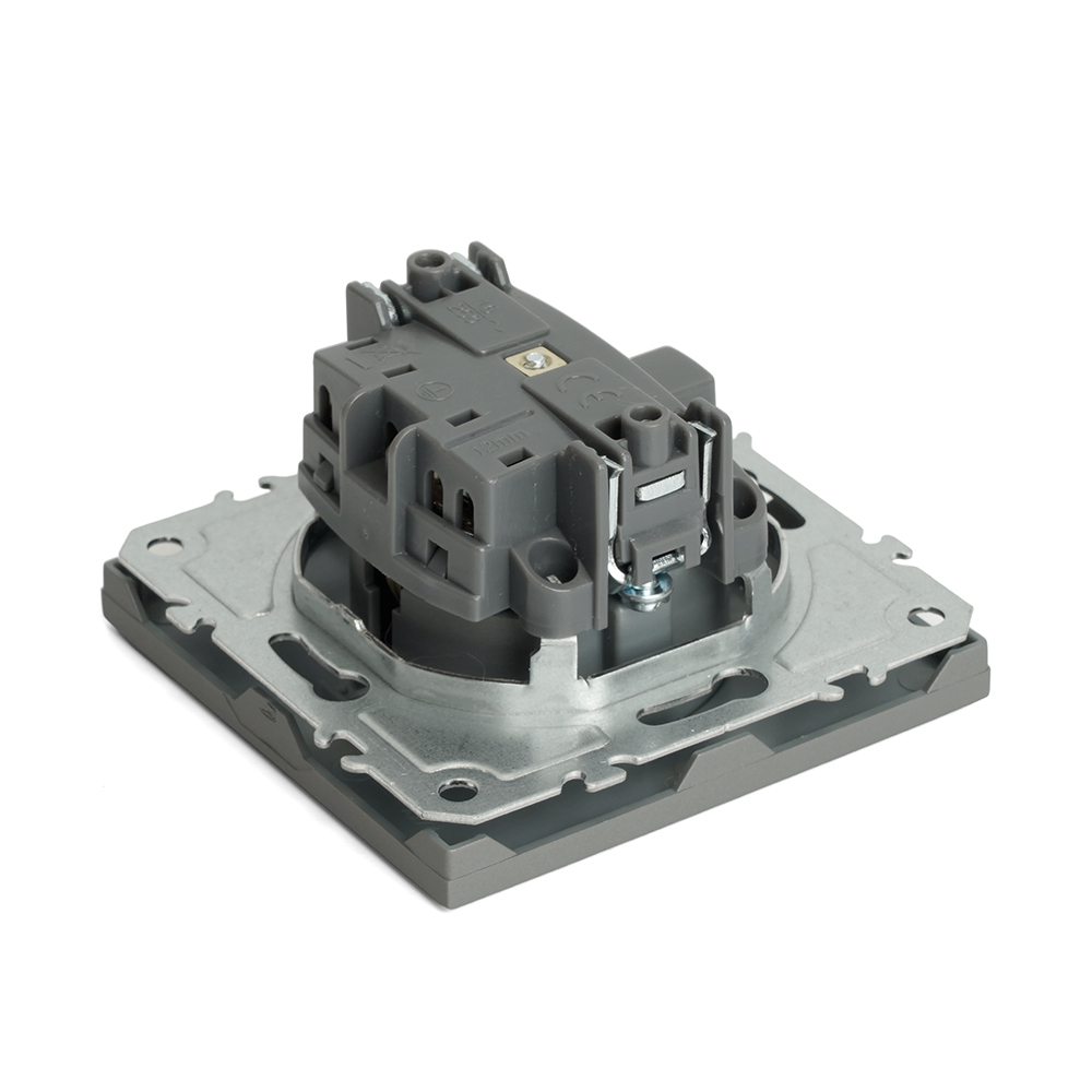 Розетка 1-местная с защитной шторкой с/з (механизм), STEKKER, 250В, 16А, серия Эмили, RST16-5110-10, платиново-серый, soft touch 49958