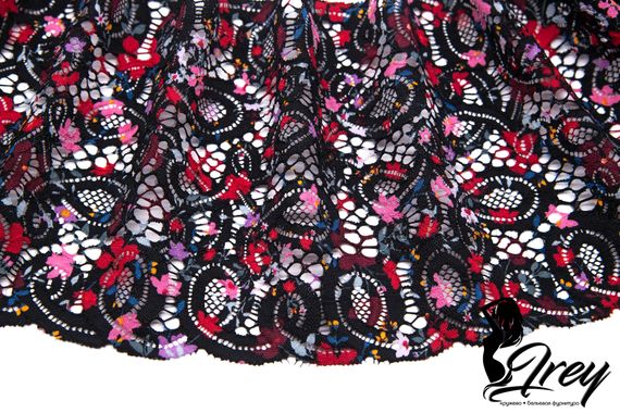 03-196 Кружево эластичное 19 см, фламенко, черный/красный