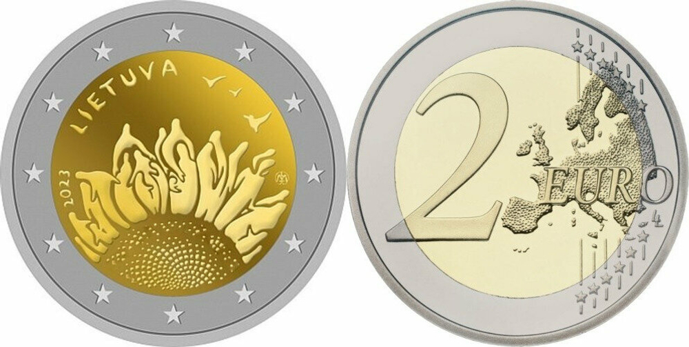 Литва 2 евро, 2023 Подсолнух