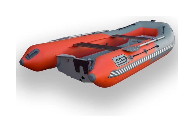 Лодка РИБ (RIB) STEL R-375, серый/оранжевый, накладки на рундук и банки, защита киля, корпус серый