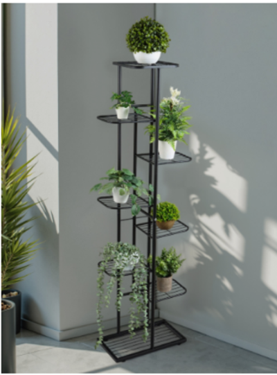 Подставка для цветов Greengo, 8 полок, 43×22×141 см, напольная, металл, чёрная