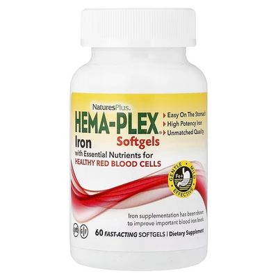 NaturesPlus, Hema-Plex®, железо, 60 капсул быстрого действия